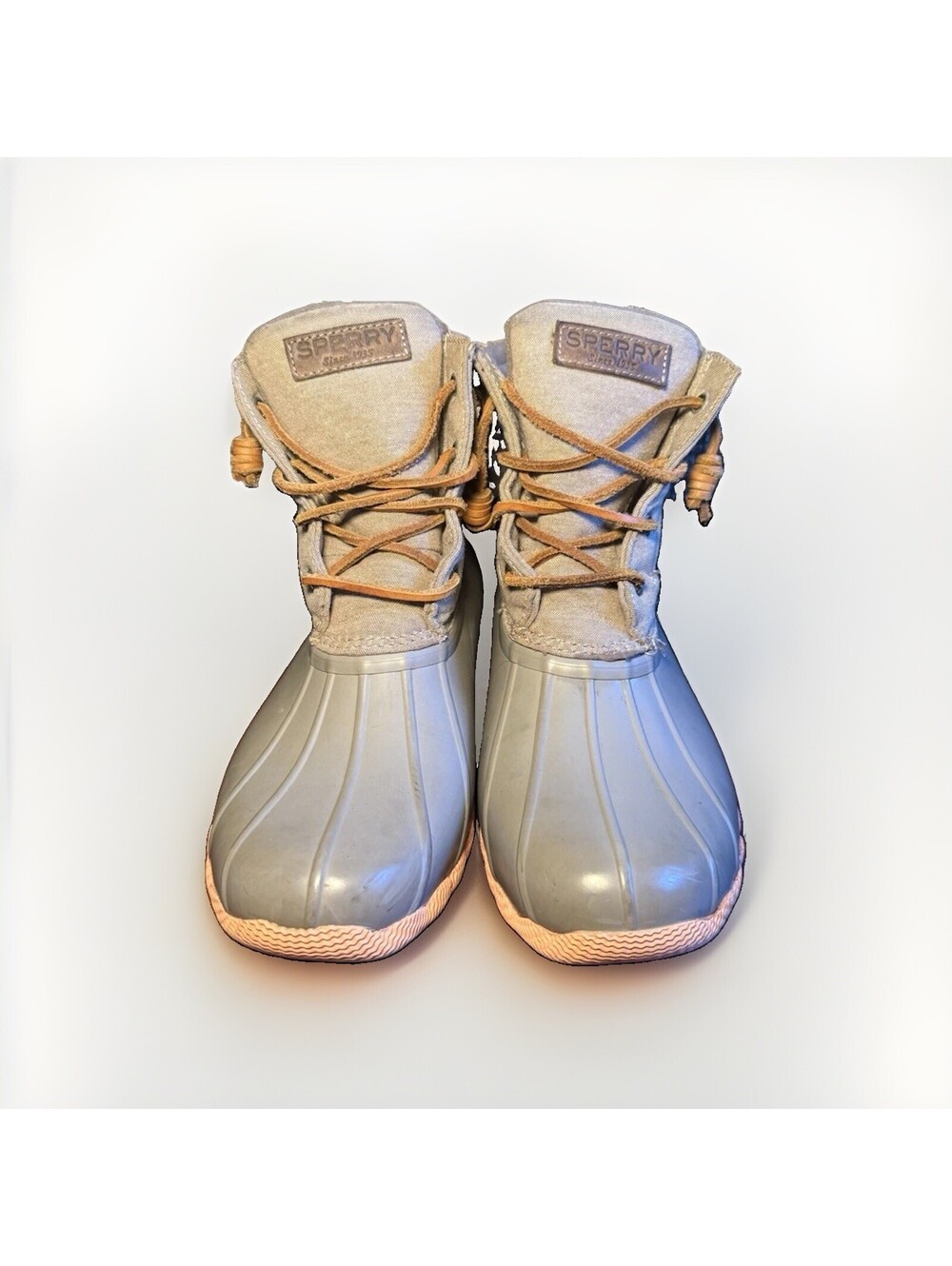 Sperry Women’s Size 8 Gray Waterproof Duck Boots Side Zip Lace Up STS81646 EUC